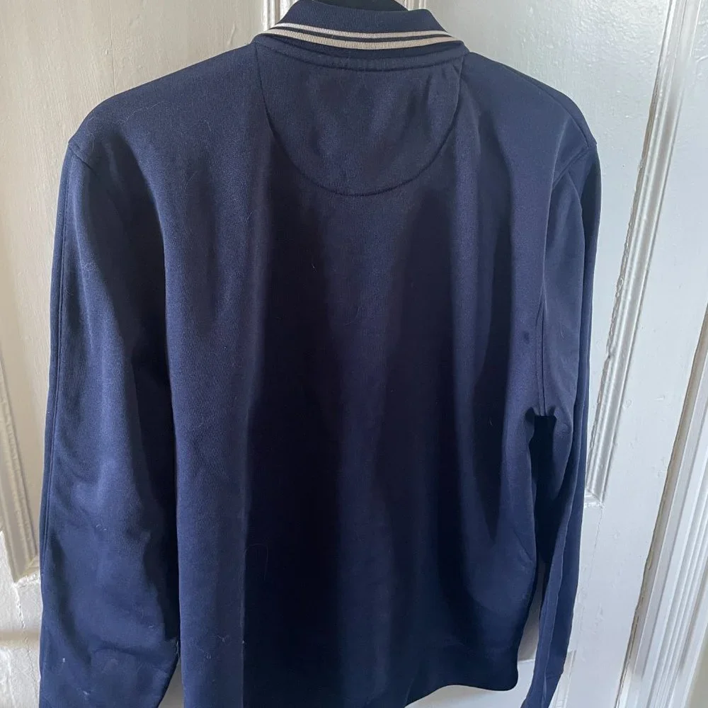 Fred Perry Dark Blue Bomber Jacket with White Accents - Picture 3 of 6